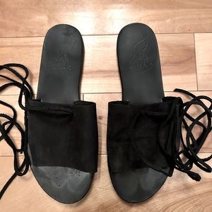 Ancien Greek Sandals in black leather 8US